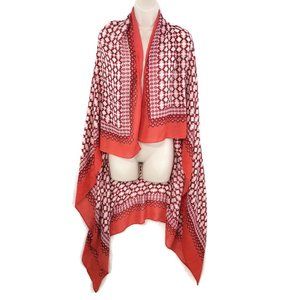 Large Square Scarf Orange Diamond Geometric Print 51in Bold Aztec Shawl Wrap